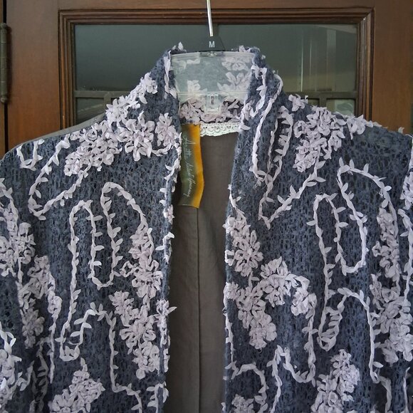 Aratta Silent Journey Jackets & Blazers - ARATTA SILENT JOURNEY Blue/Gray Lace w/ Lilac Ribbon Jacket Shrug NWT sz S